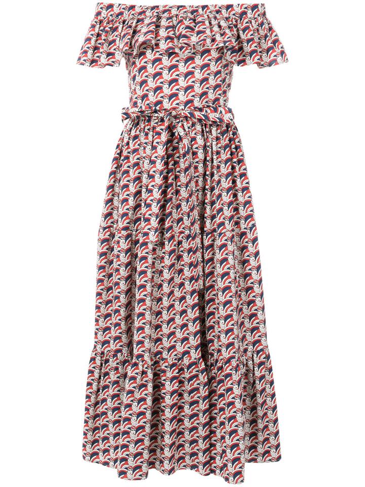 La Doublej Off-shoulder Print Dress - Red