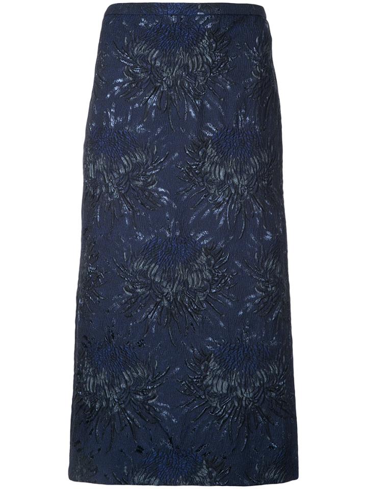 Rochas Floral Pencil Skirt - Blue