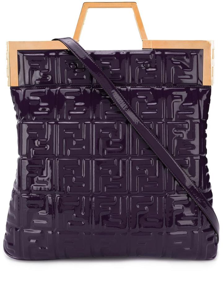 Fendi Geometric Handle Monogram Tote Bag - Purple