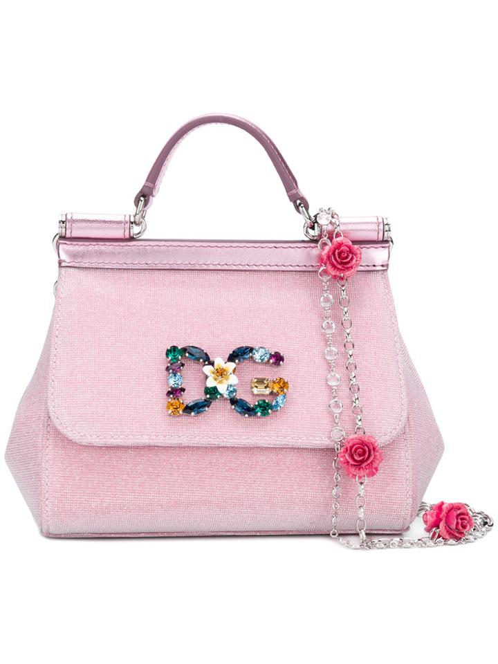 Dolce & Gabbana Jewelled Logo Crossbody Bag - Metallic