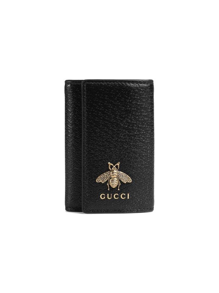 Gucci Bee Detail Leather Key Case - Black