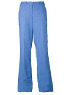 Dondup - Wide Leg Raw Trousers - Women - Cotton/linen/flax/spandex/elastane - 44, Women's, Blue, Cotton/linen/flax/spandex/elastane