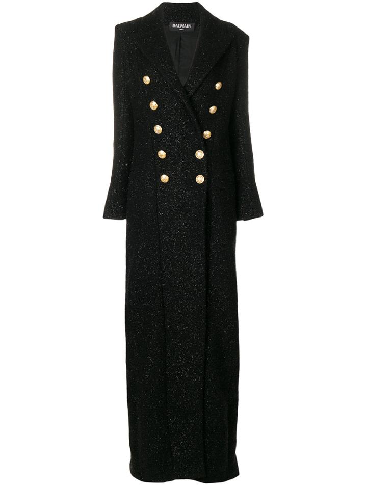 Balmain Flecked Double-breasted Coat - Black
