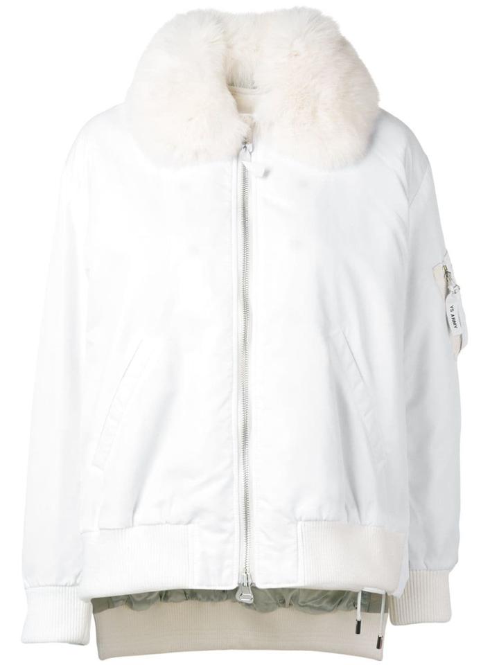 Yves Salomon Army Bomber Jacket With Fur Collar - White