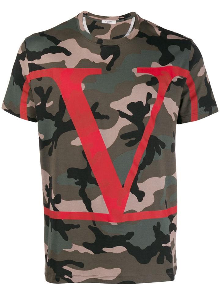 Valentino Camouflage T-shirt With Vlogo - Green