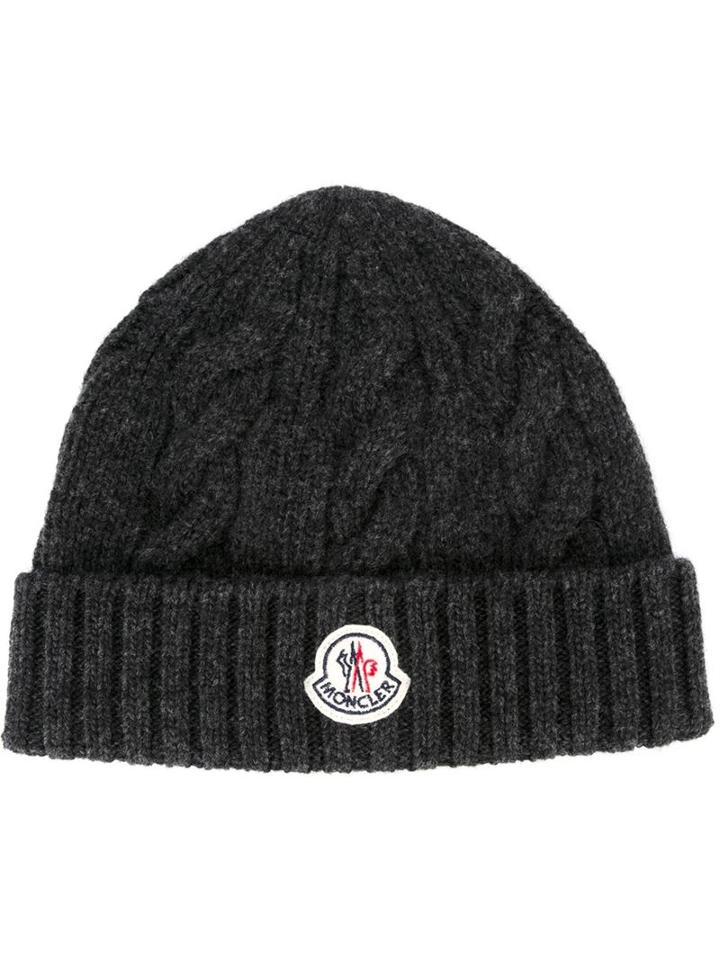 Moncler Cable Knit Beanie, Men's, Grey, Wool
