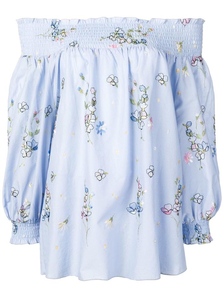 Blugirl Floral Print Off Shoulder Top - Blue