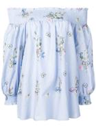 Blugirl Floral Print Off Shoulder Top - Blue