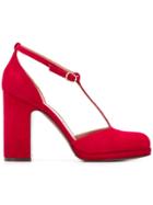 L'autre Chose Birch Suede T-bar Sandals - Red