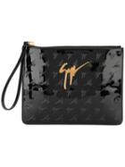 Giuseppe Zanotti Design Patent Zipped Clutch, Women's, Black, Polyester/polyurethane