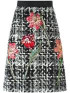 Dolce & Gabbana Flower Bouclé Knit Skirt, Women's, Size: 44, Black, Silk/cotton/acrylic/wool