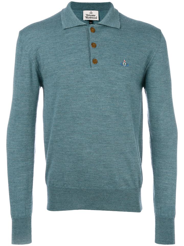 Vivienne Westwood Embroidered Orb Henley Jumper - Blue
