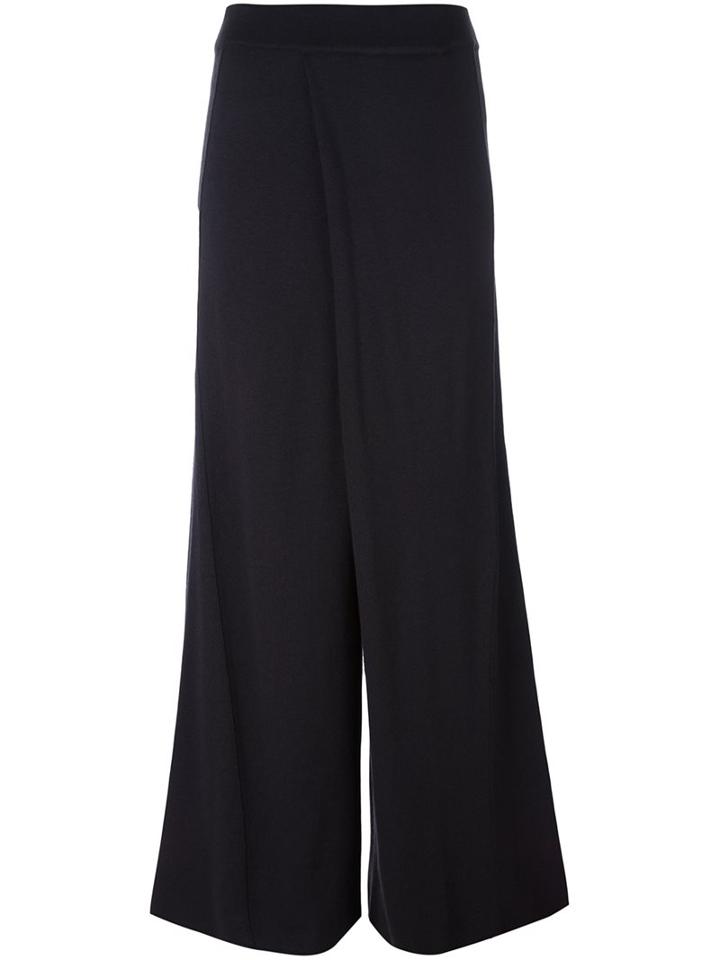 System Front Pleat Knitted Palazzo Pants, Women's, Size: Small, Blue, Acrylic/wool