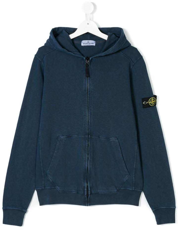 Stone Island Junior Logo Patch Zip Hoodie - Blue