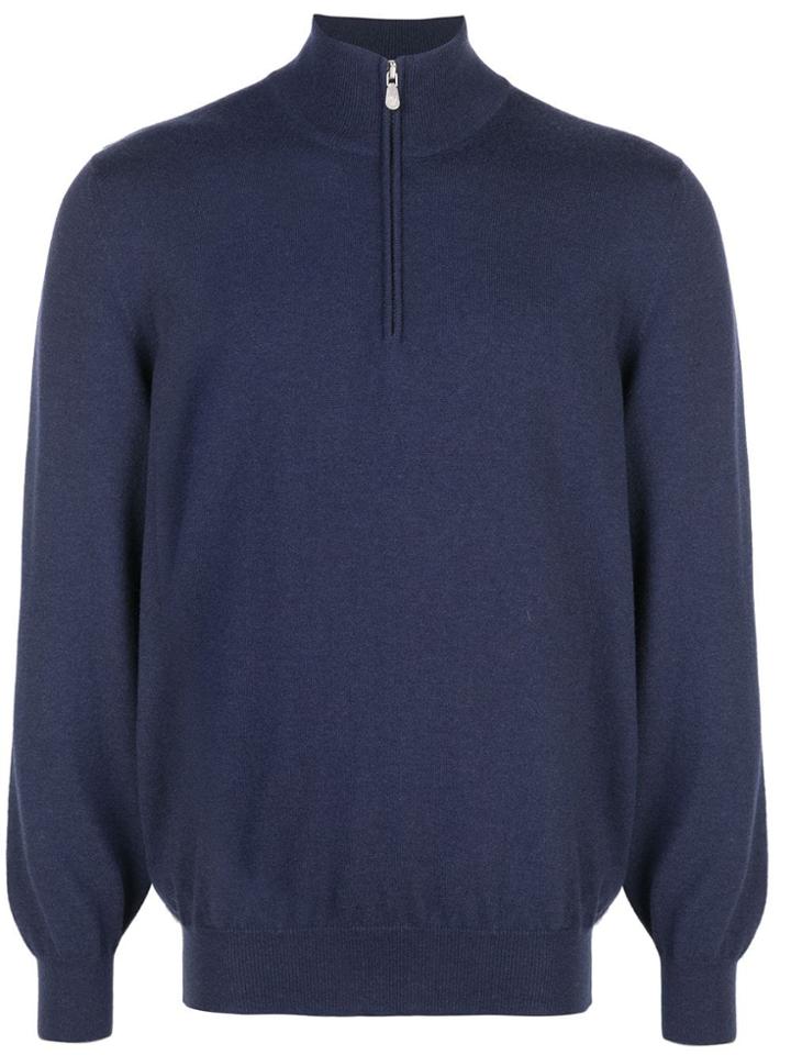 Brunello Cucinelli Zipped Neck Jumper - Blue