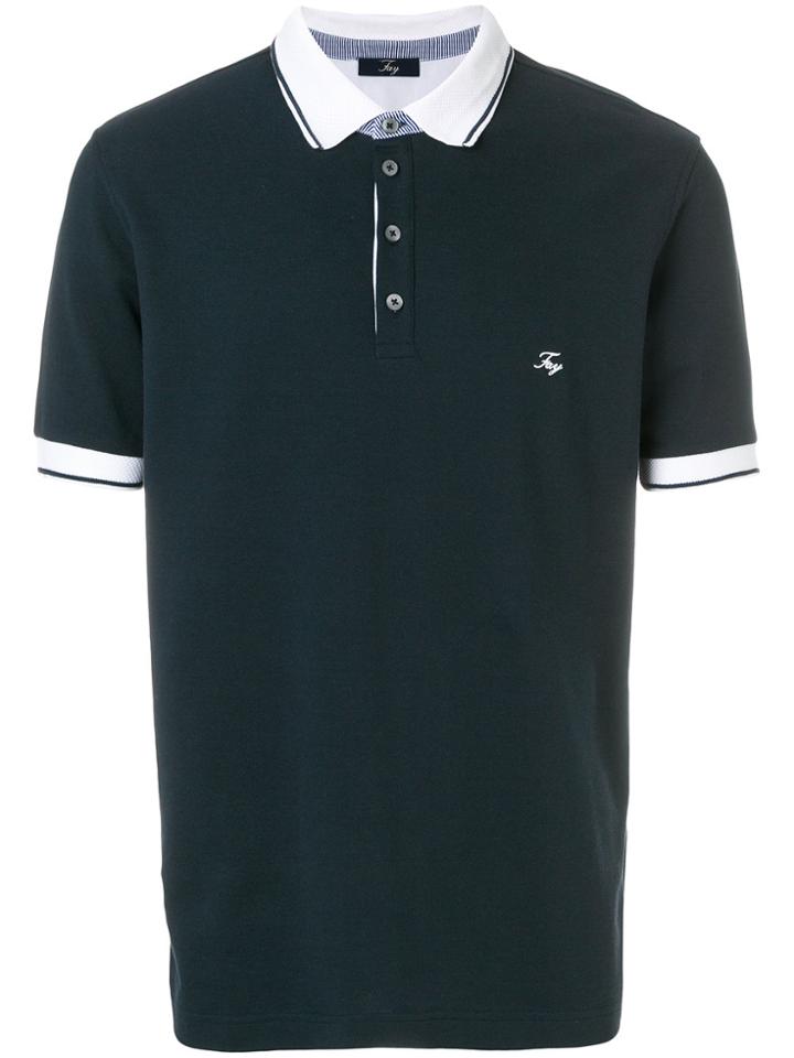 Fay Contrasting Trim Polo Shirt - Blue