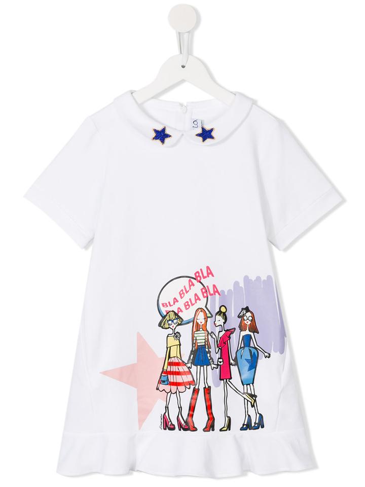 Simonetta Printed Dress, Girl's, Size: 6 Yrs, White