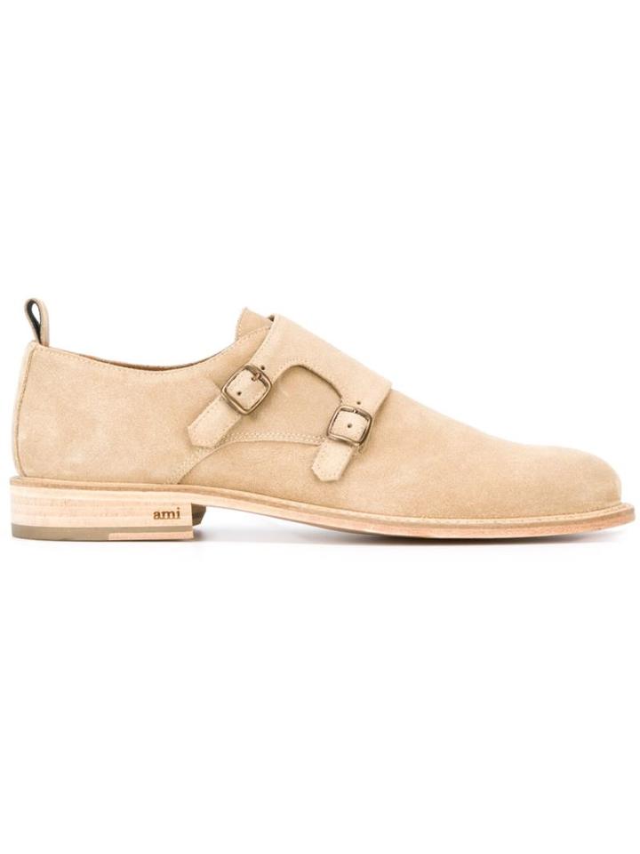 Ami Alexandre Mattiussi Monk Strap Shoes, Men's, Size: 39, Nude/neutrals, Suede/leather