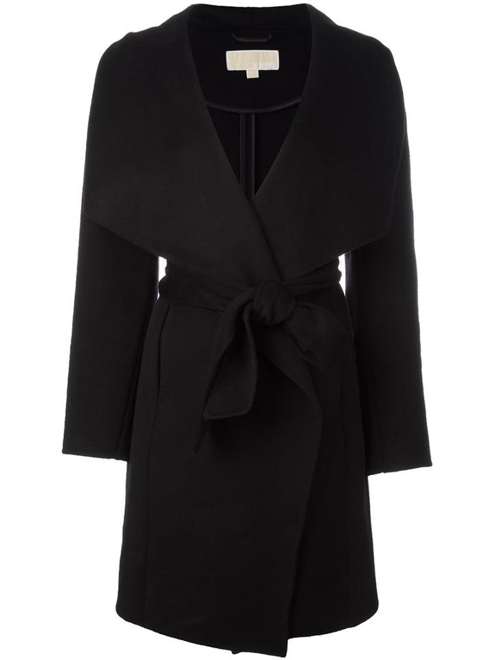 Michael Michael Kors Wrap-style Belted Coat, Women's, Size: 6, Black, Cotton/acrylic/nylon/wool