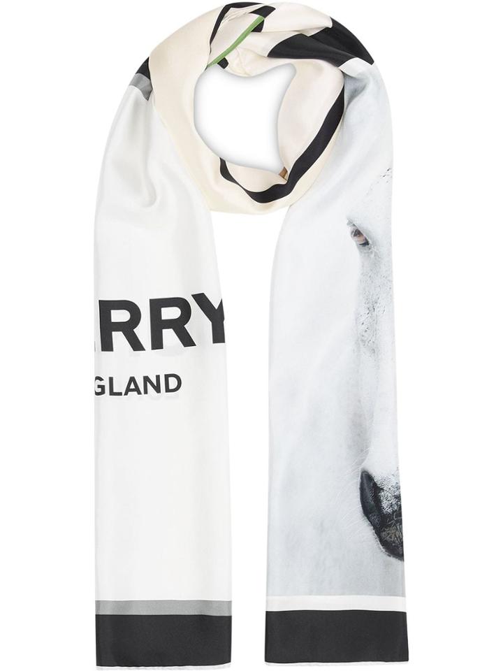 Burberry Montage And Logo Print Silk Scarf - White