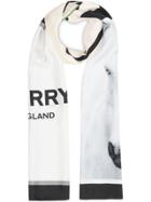 Burberry Montage And Logo Print Silk Scarf - White