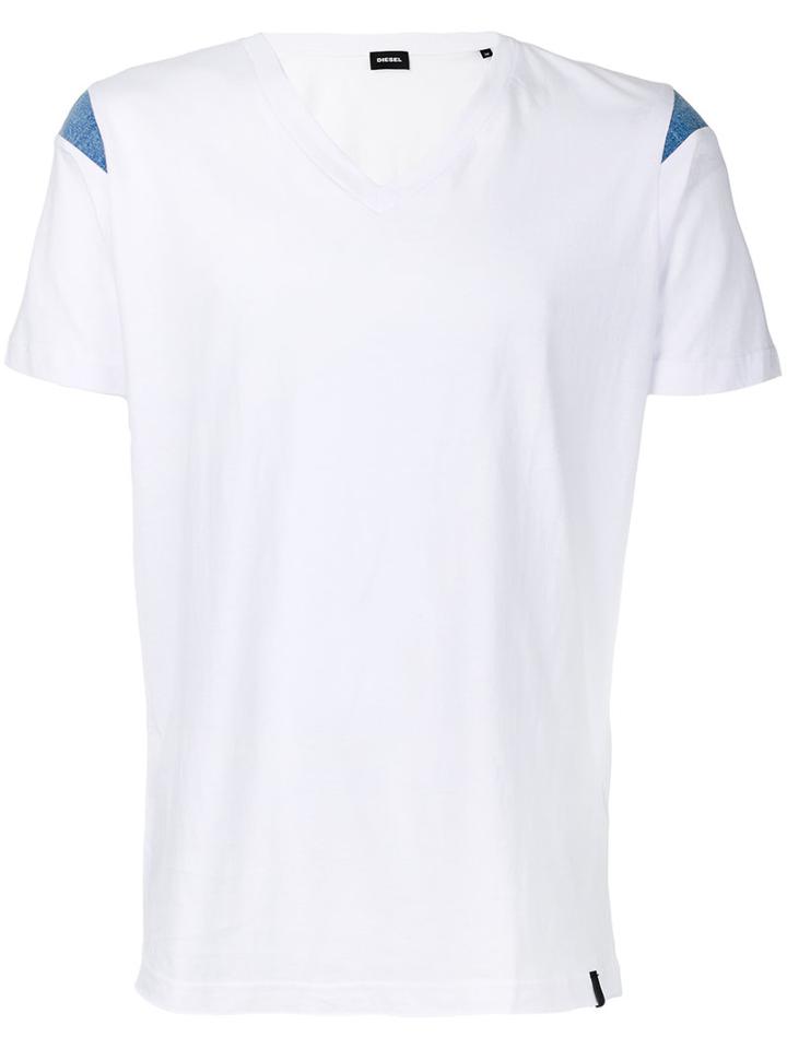 Diesel - Denim Inset V-neck T-shirt - Men - Cotton - Xl, White, Cotton