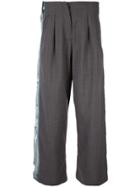 Indice Studio Distressed Denim Band Pinstripe Trousers - Grey