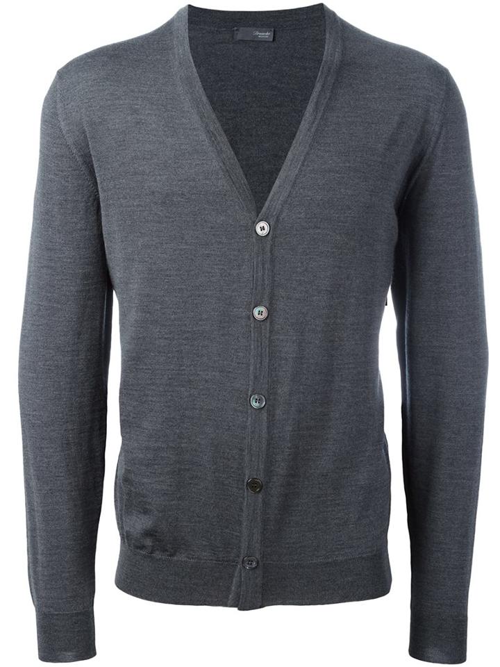 Drumohr V Neck Cardigan, Men's, Size: 50, Grey, Merino