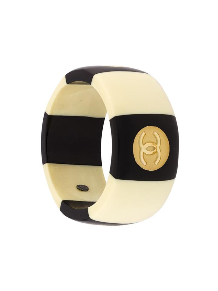 Chanel Vintage Striped Cuff, Women's, Black