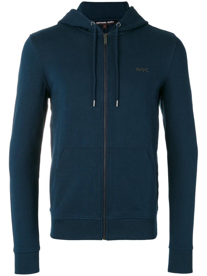 Michael Kors Logo Plaque Zip Hoodie, Men's, Size: Medium, Blue, Cotton/spandex/elastane