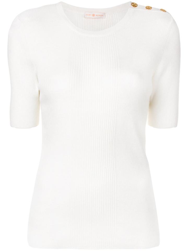 Tory Burch Taylor Short Sleeve Sweater - White