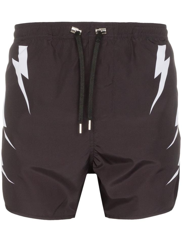 Neil Barrett Tiger Bolt-print Swim Shorts - Black