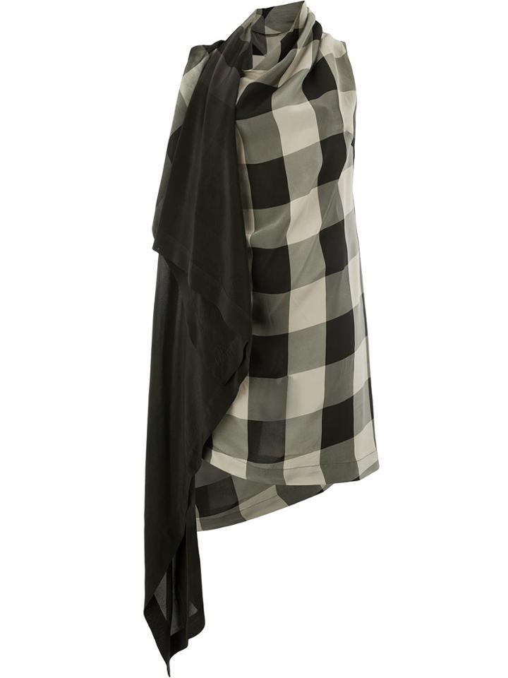 Masnada Checked Draped Sleeveless Dress - Black