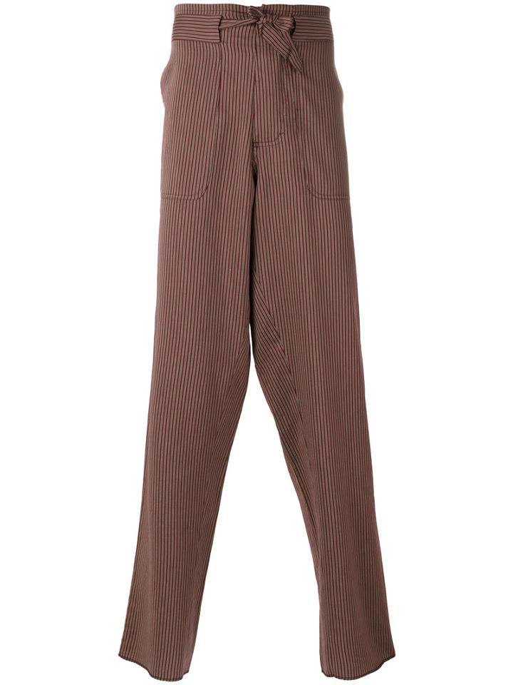 Andrea Pompilio Belted Striped Trousers, Men's, Size: 44, Red, Cotton/acetate