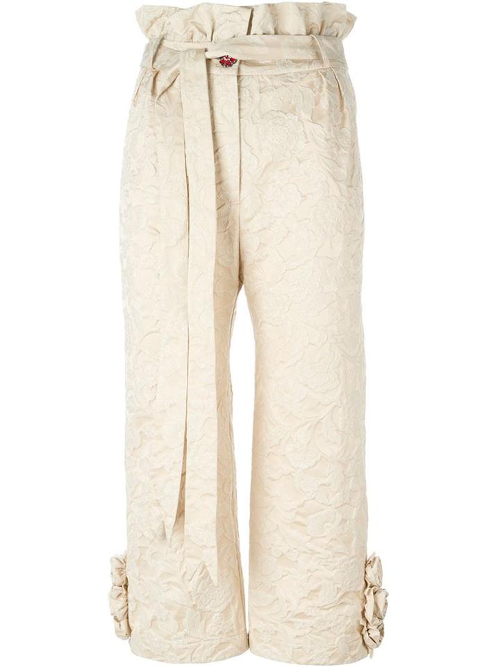 Ryan Lo Embossed Flower Trousers, Women's, Size: Small, Nude/neutrals, Cotton/acrylic/polyester