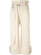 Ryan Lo Embossed Flower Trousers, Women's, Size: Small, Nude/neutrals, Cotton/acrylic/polyester