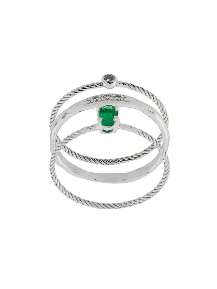 Wouters & Hendrix Gold Emerald & Diamond Set Of Three Rings - Metallic