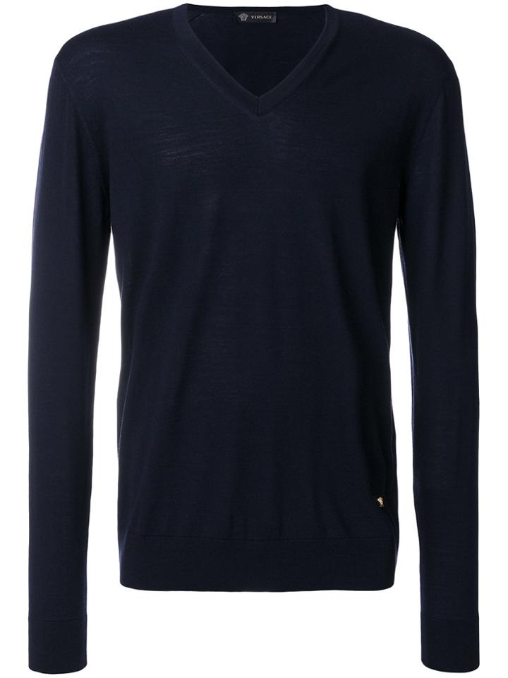 Versace V-neck Slim-fit Jumper - Blue