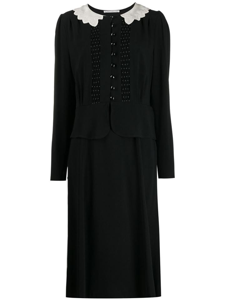 Alessandra Rich Embroidered Collar Crepe Dress - Black