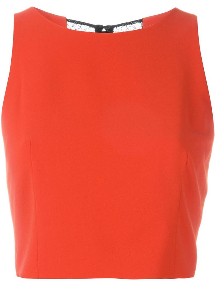 Alice+olivia Crewneck Fitted Cropped Top, Women's, Size: 4, Red, Polyester/nylon