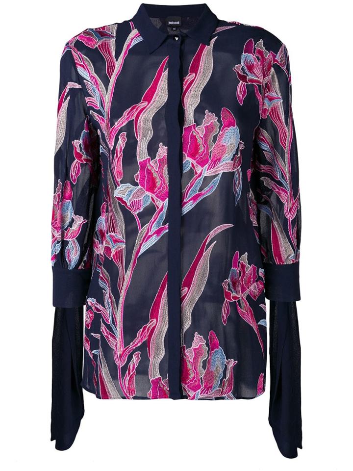 Just Cavalli Embroidered Flower Shirt - Blue