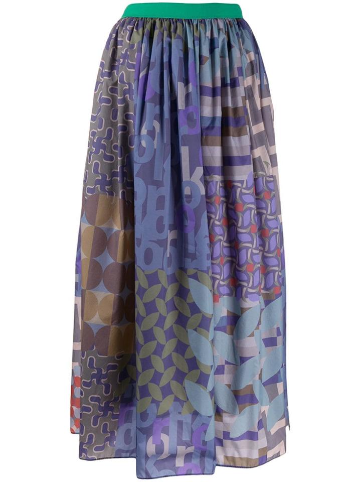 Kolor Patchwork Flared Midi Skirt - Blue