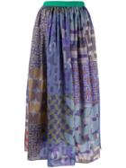 Kolor Patchwork Flared Midi Skirt - Blue