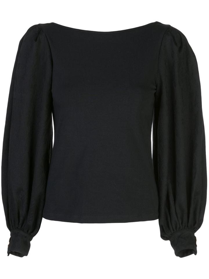 Mother Of Pearl Puffed Sleeve Blouse - Black