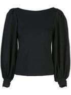 Mother Of Pearl Puffed Sleeve Blouse - Black