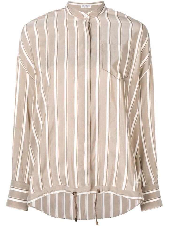 Brunello Cucinelli Striped Drawstring Hem Shirt - C003 Tabacco+bianco