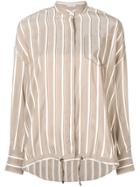 Brunello Cucinelli Striped Drawstring Hem Shirt - C003 Tabacco+bianco