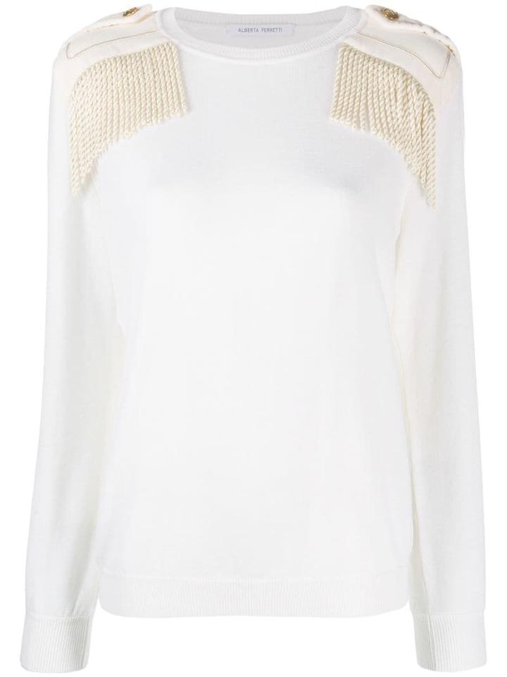 Alberta Ferretti Fringed Shoulder Sweater - White