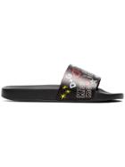 Dolce & Gabbana Black, Yellow And Red Graffti Leather Slides