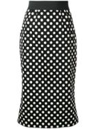 Dolce & Gabbana Polka Dot Skirt, Women's, Size: 38, Black, Cotton/spandex/elastane